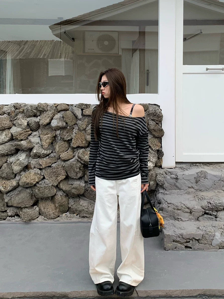 Panel-Seam Wide-Leg Jeans