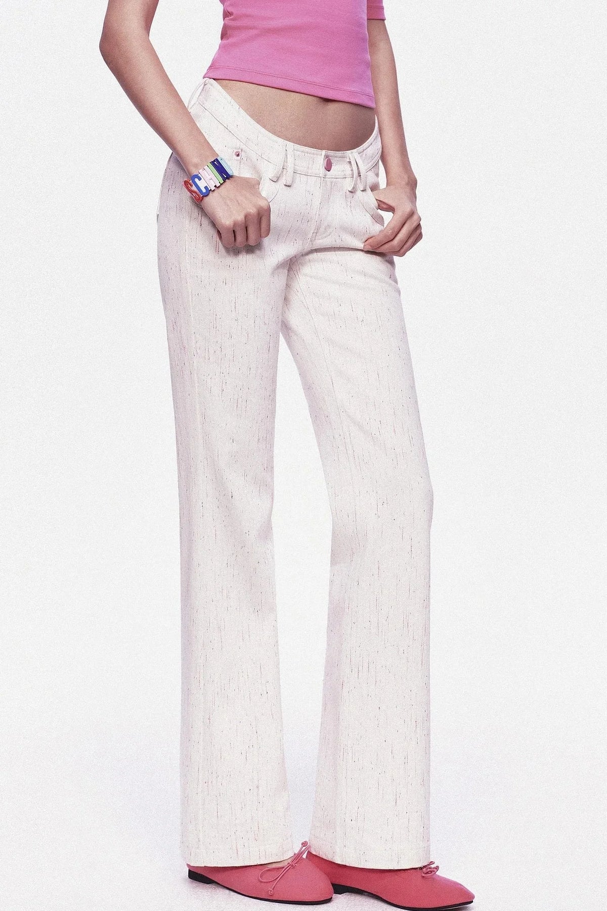 Pastel Dot All-Cotton Low-Waist Flared Jeans