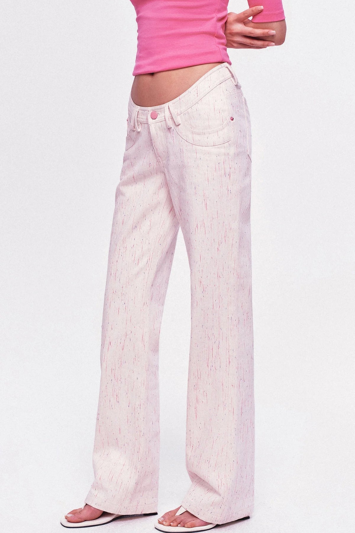Pastel Dot All-Cotton Low-Waist Flared Jeans