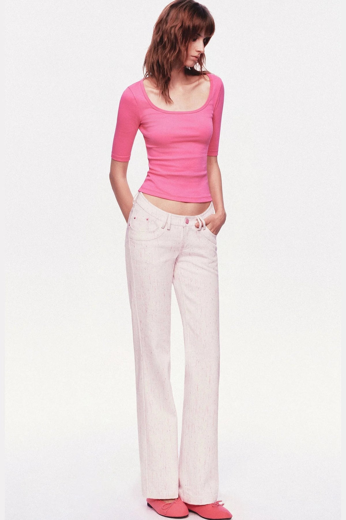 Pastel Dot All-Cotton Low-Waist Flared Jeans