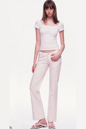 Pastel Dot All-Cotton Low-Waist Flared Jeans