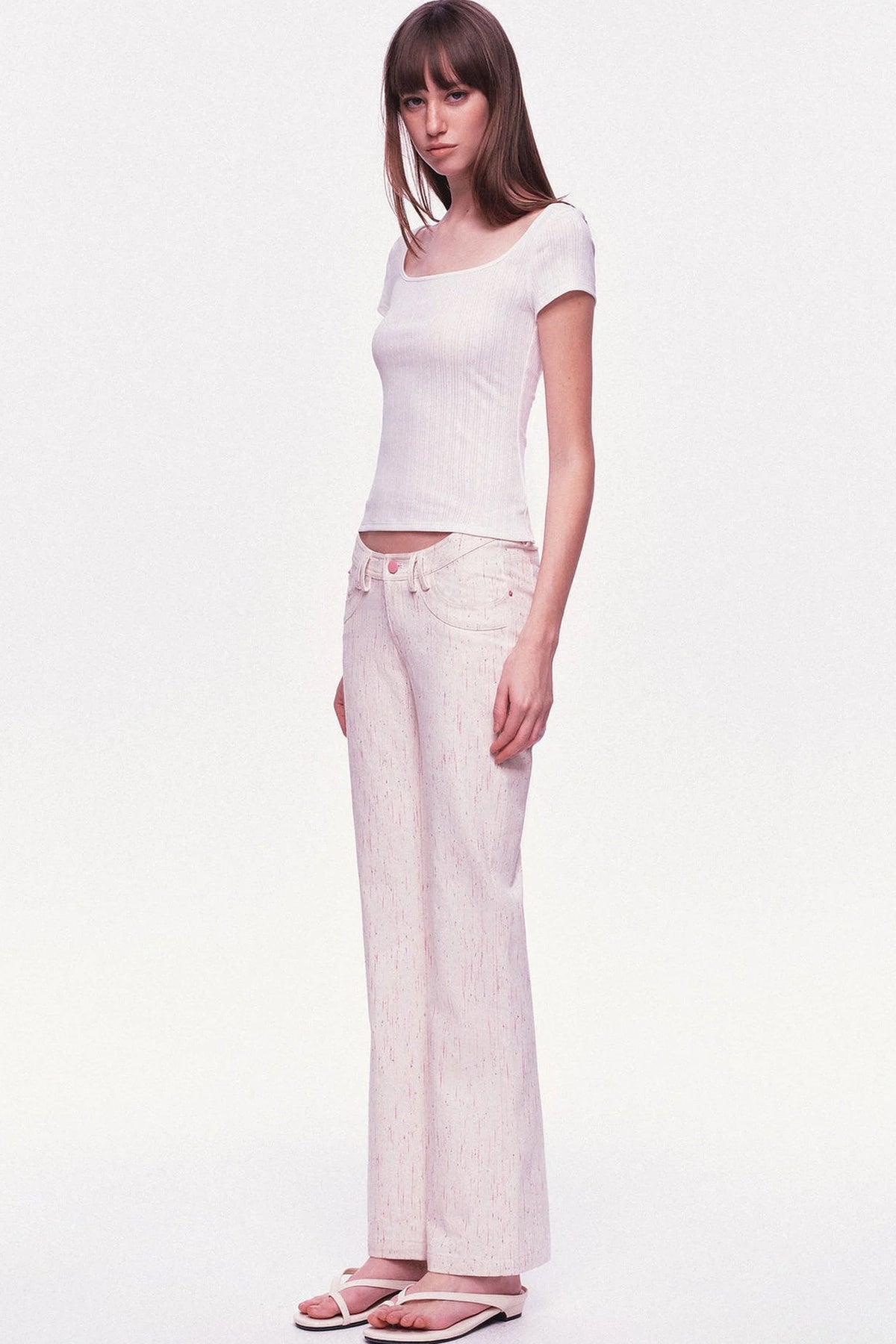 Pastel Dot All-Cotton Low-Waist Flared Jeans