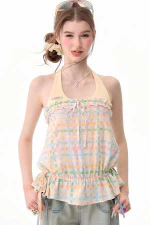 Pastel Plaid Halter Neck Top