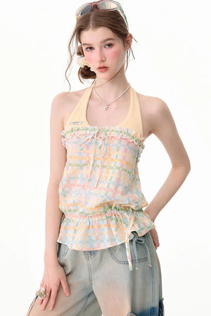 Pastel Plaid Halter Neck Top