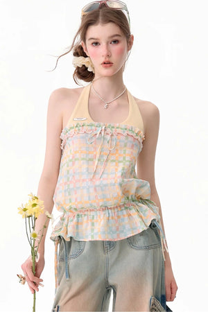 Pastel Plaid Halter Neck Top