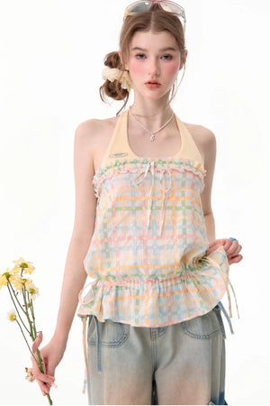 Pastel Plaid Halter Neck Top