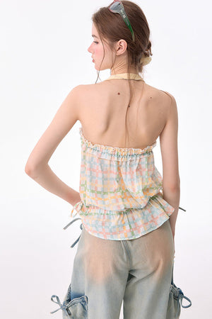 Pastel Plaid Halter Neck Top
