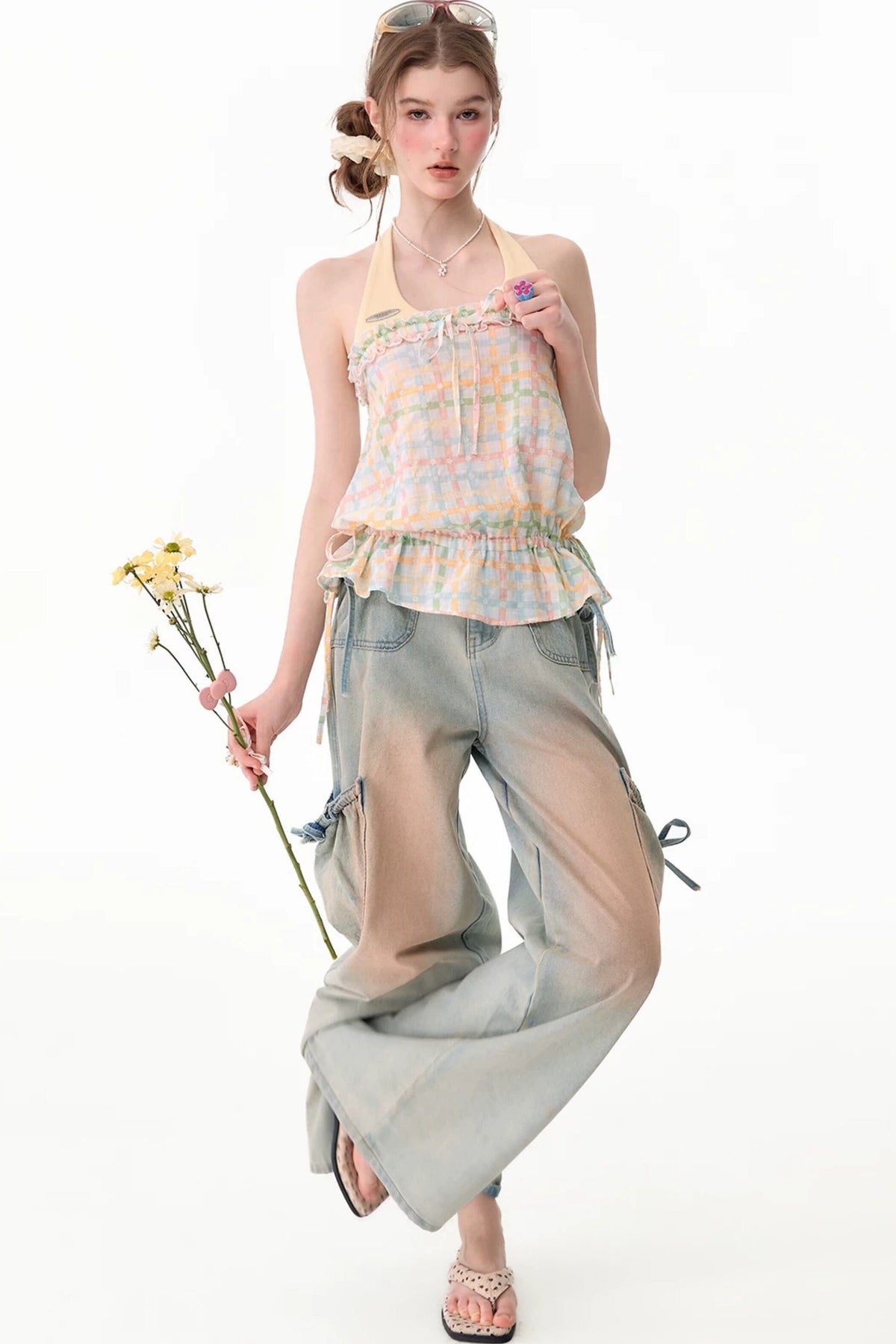 Pastel Plaid Halter Neck Top