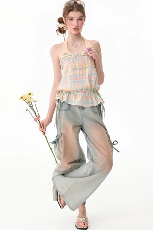 Pastel Plaid Halter Neck Top