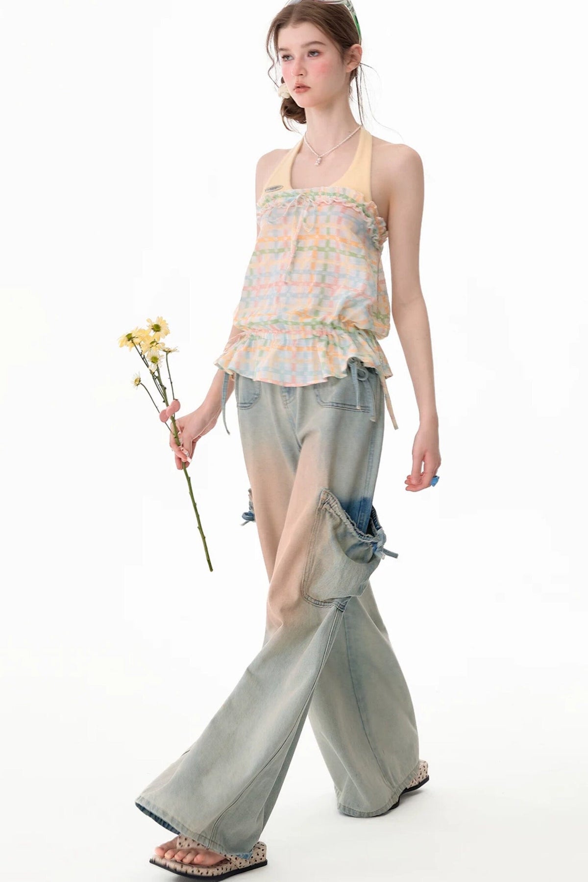 Pastel Plaid Halter Neck Top