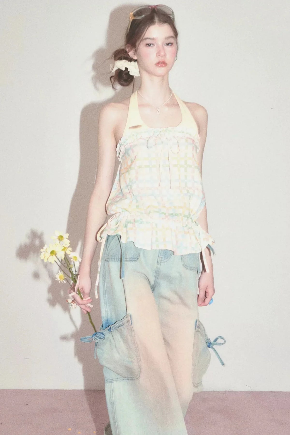 Pastel Plaid Halter Neck Top