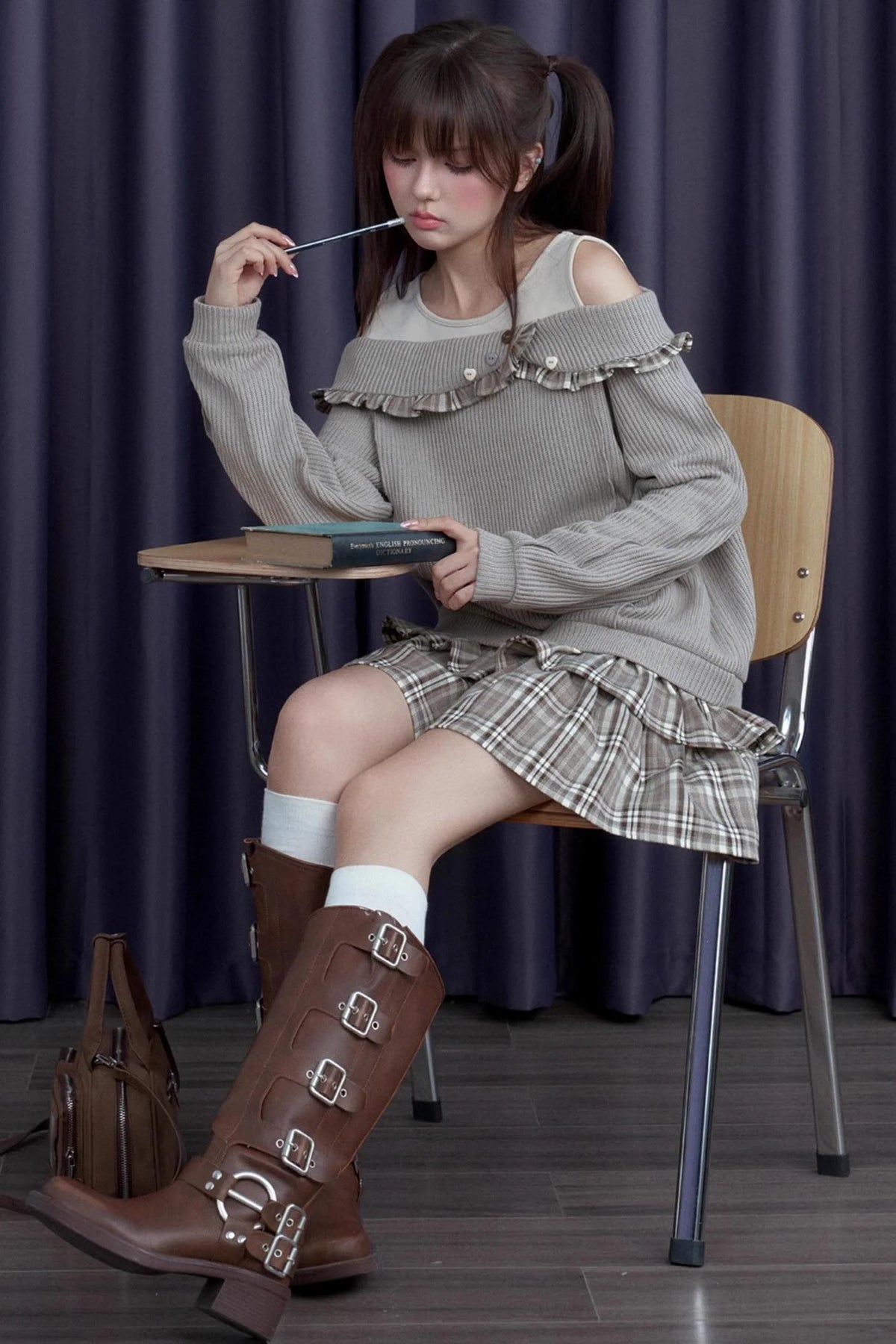 Patchwork Brown Plaid Dress