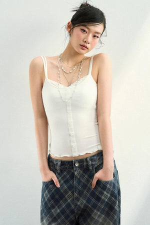 Patchwork Button Camisole Top
