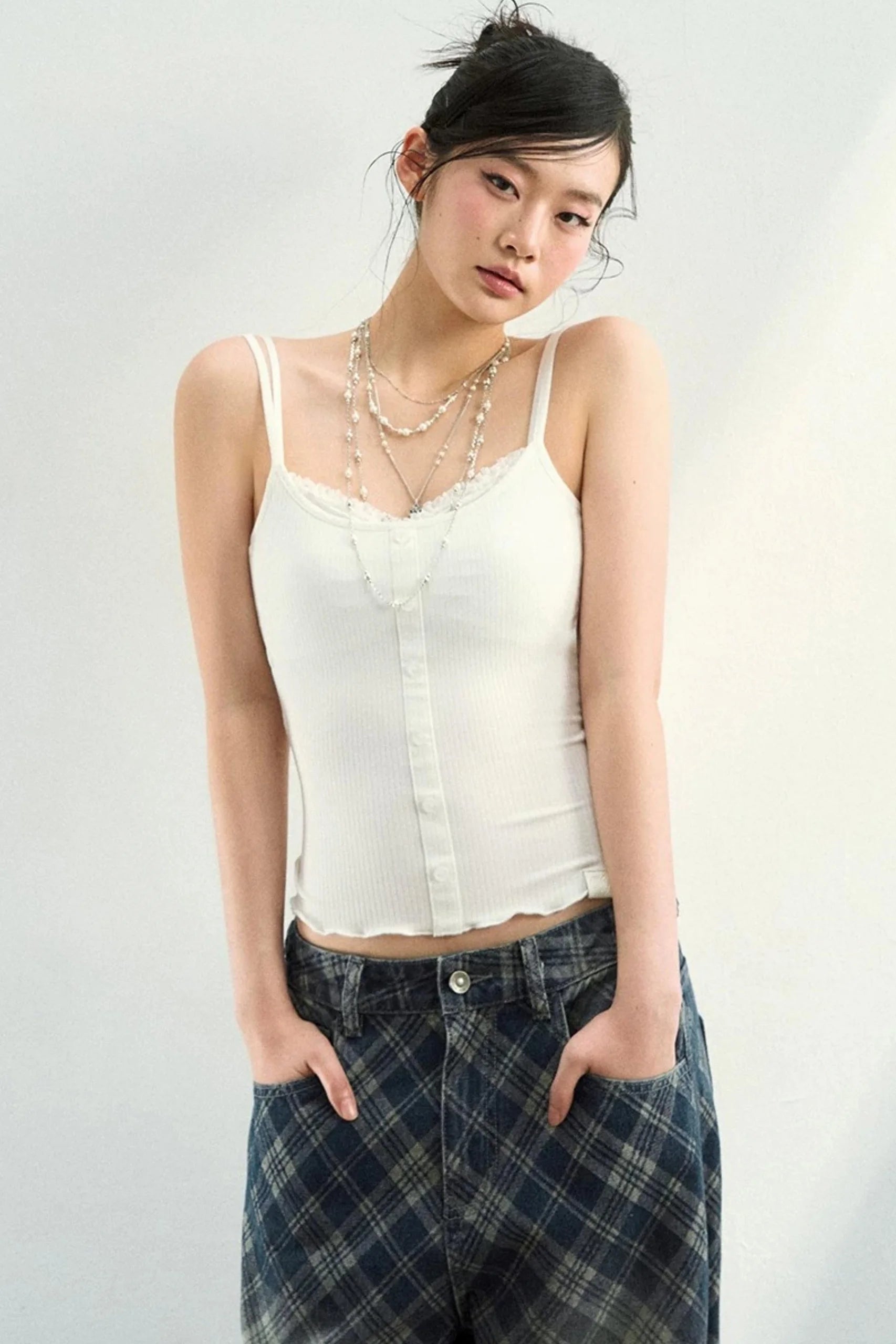 Patchwork Button Camisole Top
