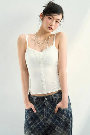 Patchwork Button Camisole Top