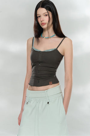 Patchwork Button Camisole Top
