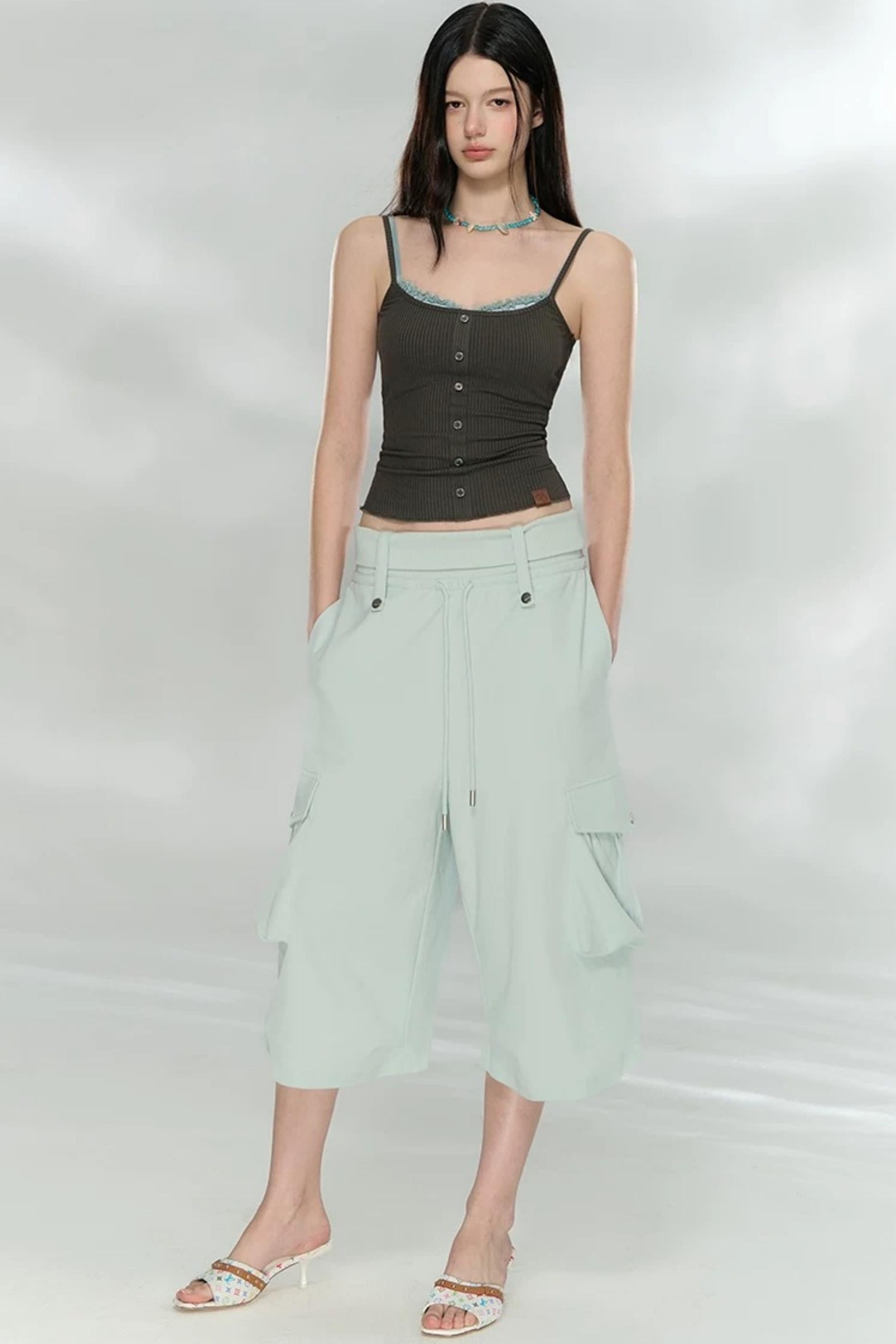 Patchwork Button Camisole Top