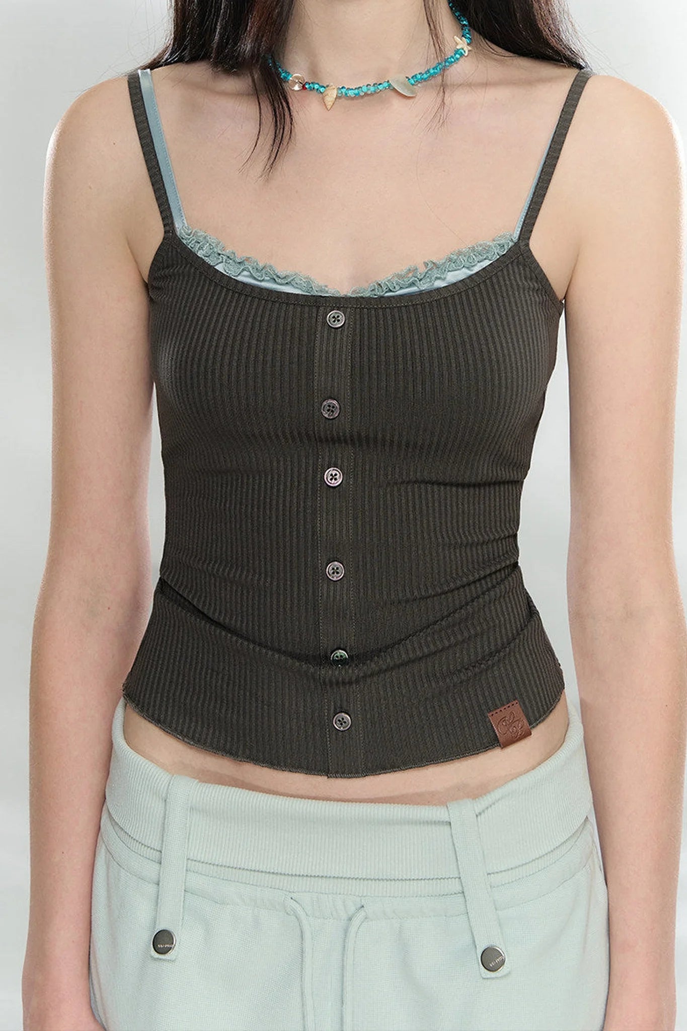 Patchwork Button Camisole Top