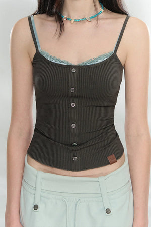 Patchwork Button Camisole Top