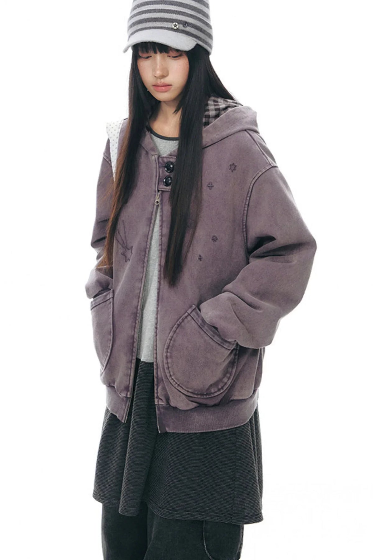 Patchwork Distressed Cardigan Jacket