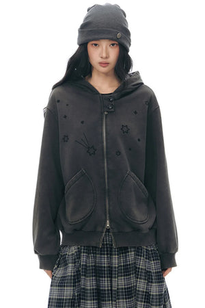 Patchwork Distressed Cardigan Jacket