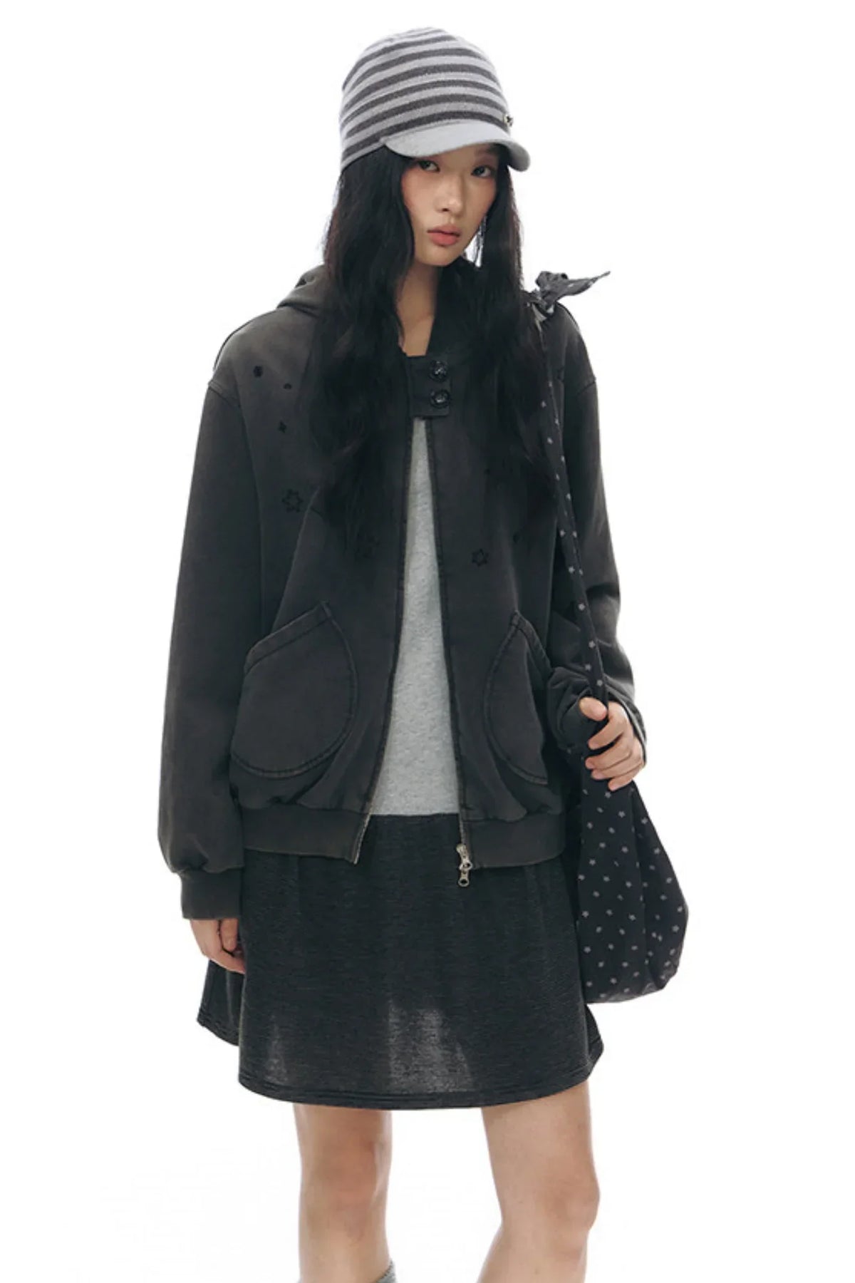 Patchwork Distressed Cardigan Jacket