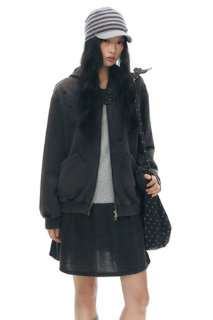 Patchwork Distressed Cardigan Jacket