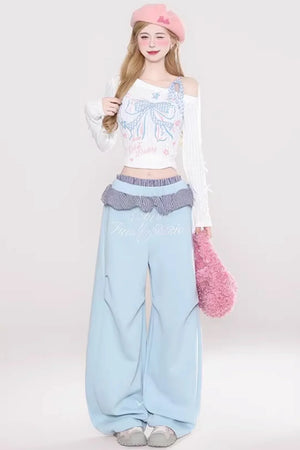 Patchwork Embroidered Off-Shoulder Top Set-Up