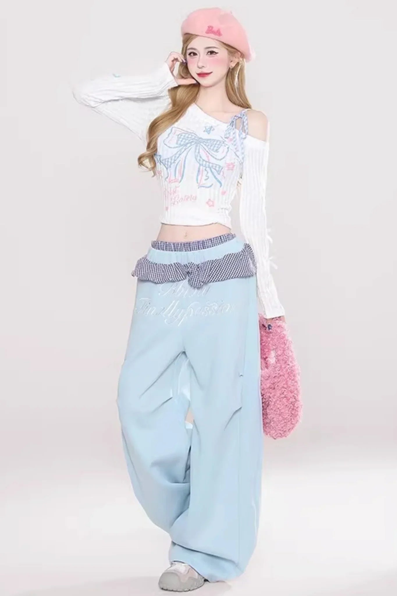 Patchwork Embroidered Off-Shoulder Top Set-Up
