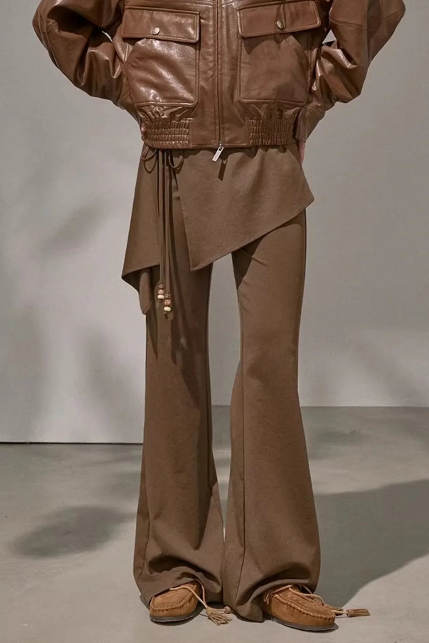 Patchwork Fleece-Lined Flared Pants