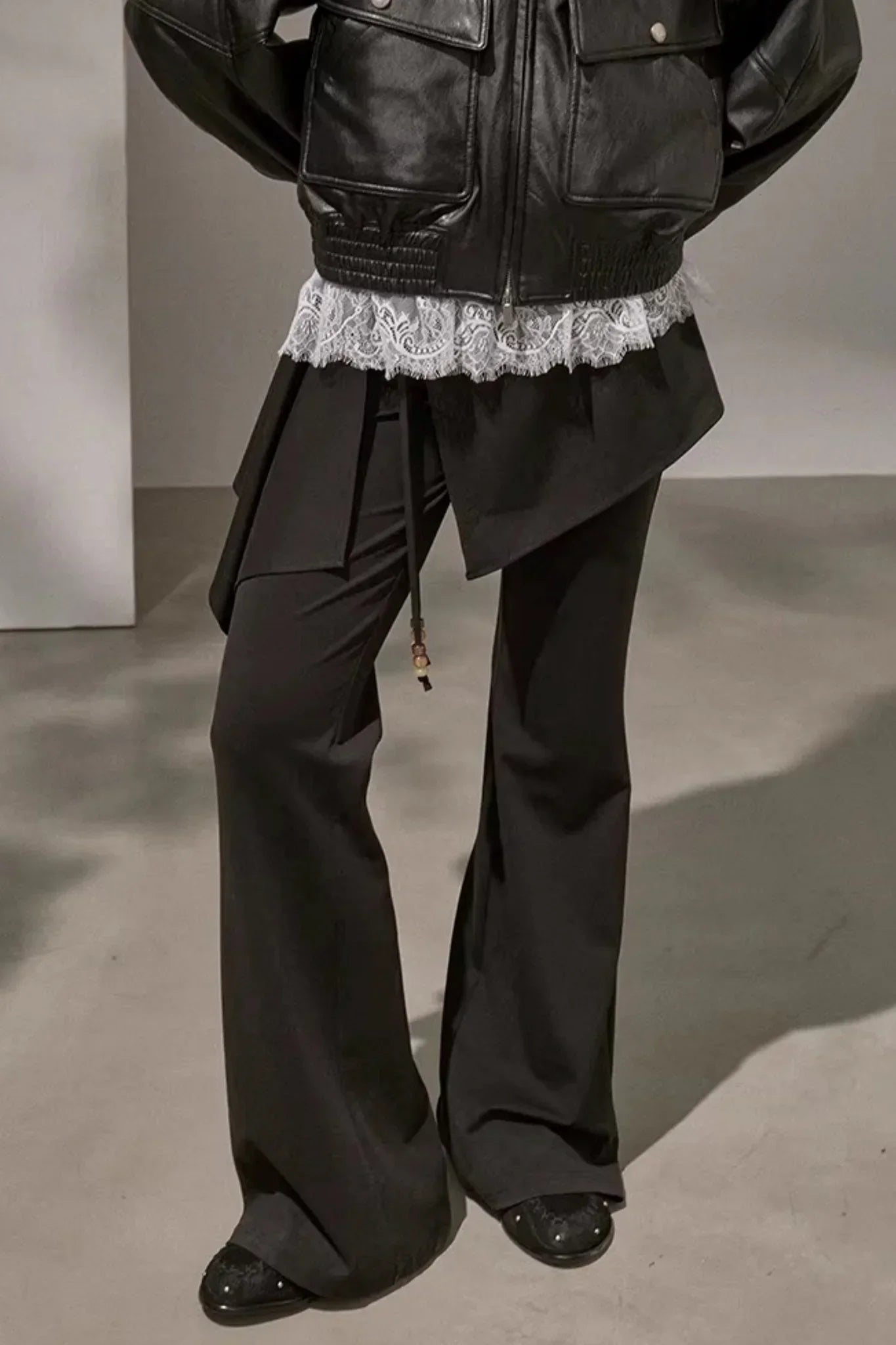 Patchwork Fleece-Lined Flared Pants