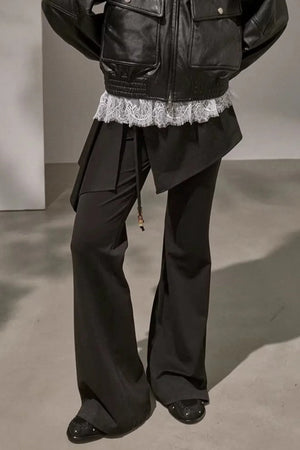 Patchwork Fleece-Lined Flared Pants