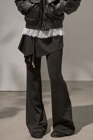 Patchwork Fleece-Lined Flared Pants