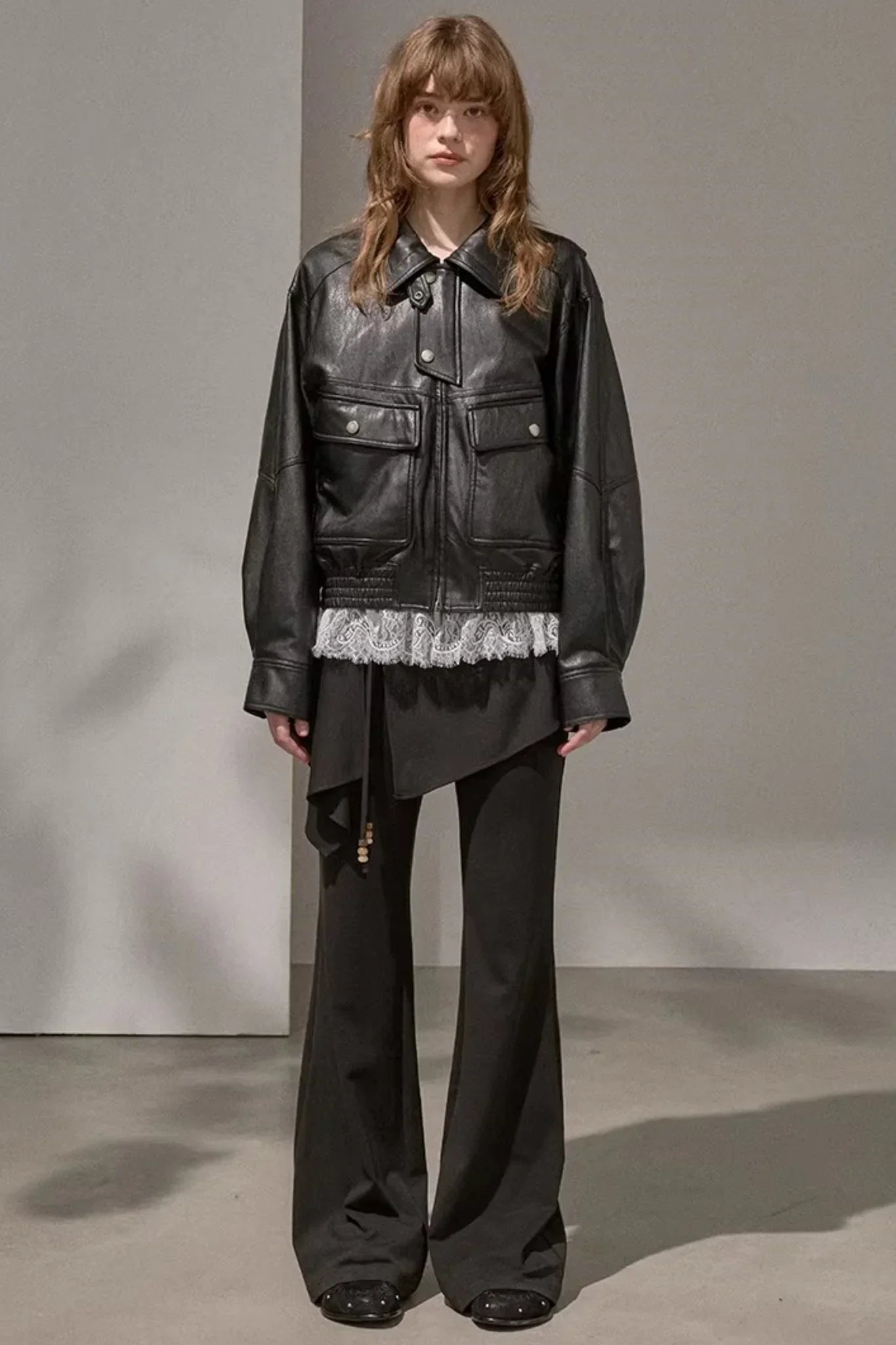 Patchwork Fleece-Lined Flared Pants
