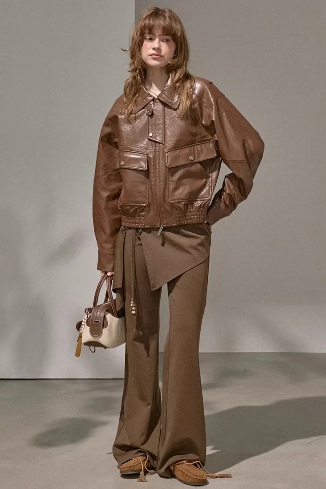 Patchwork Fleece-Lined Flared Pants