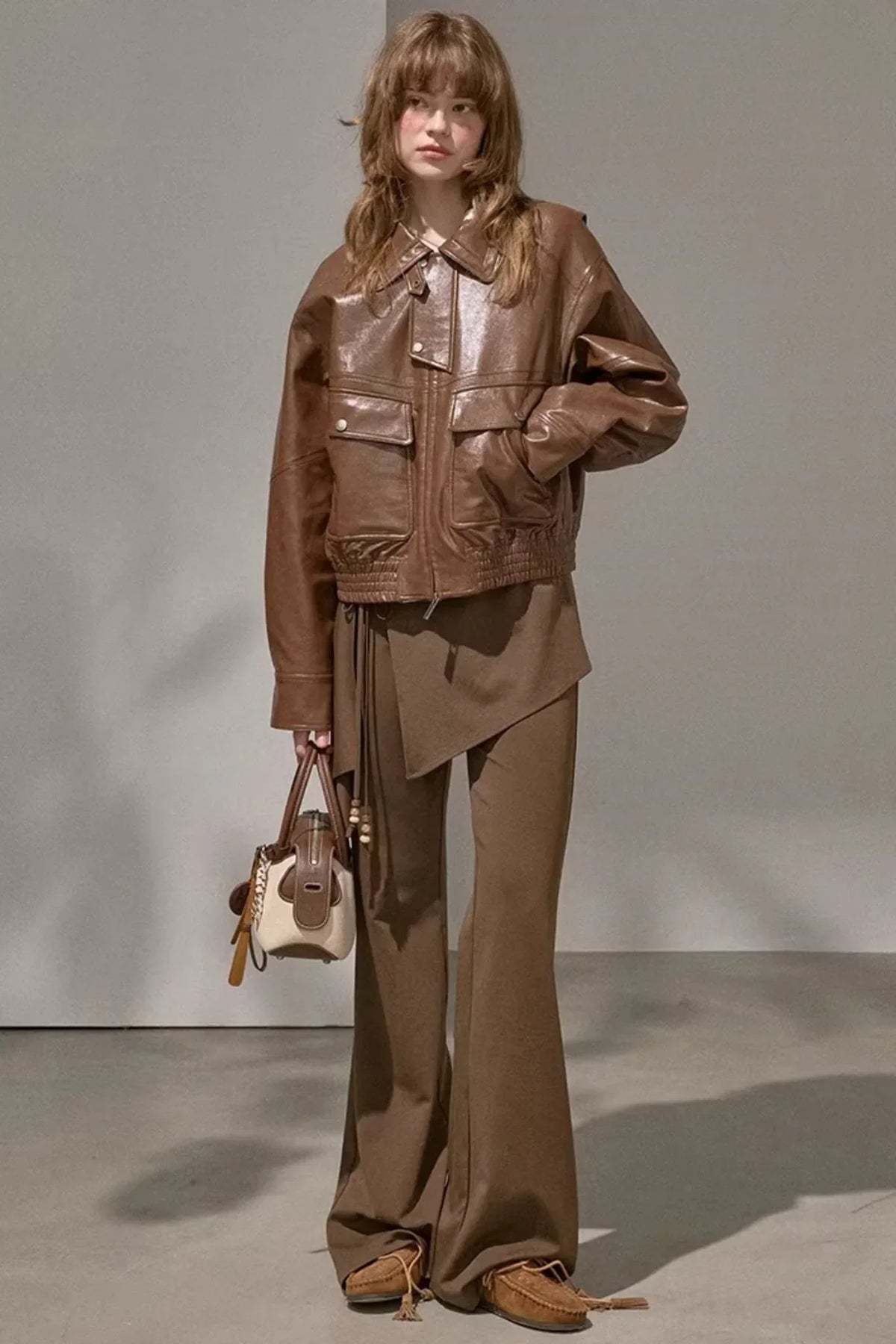 Patchwork Fleece-Lined Flared Pants