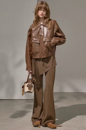Patchwork Fleece-Lined Flared Pants
