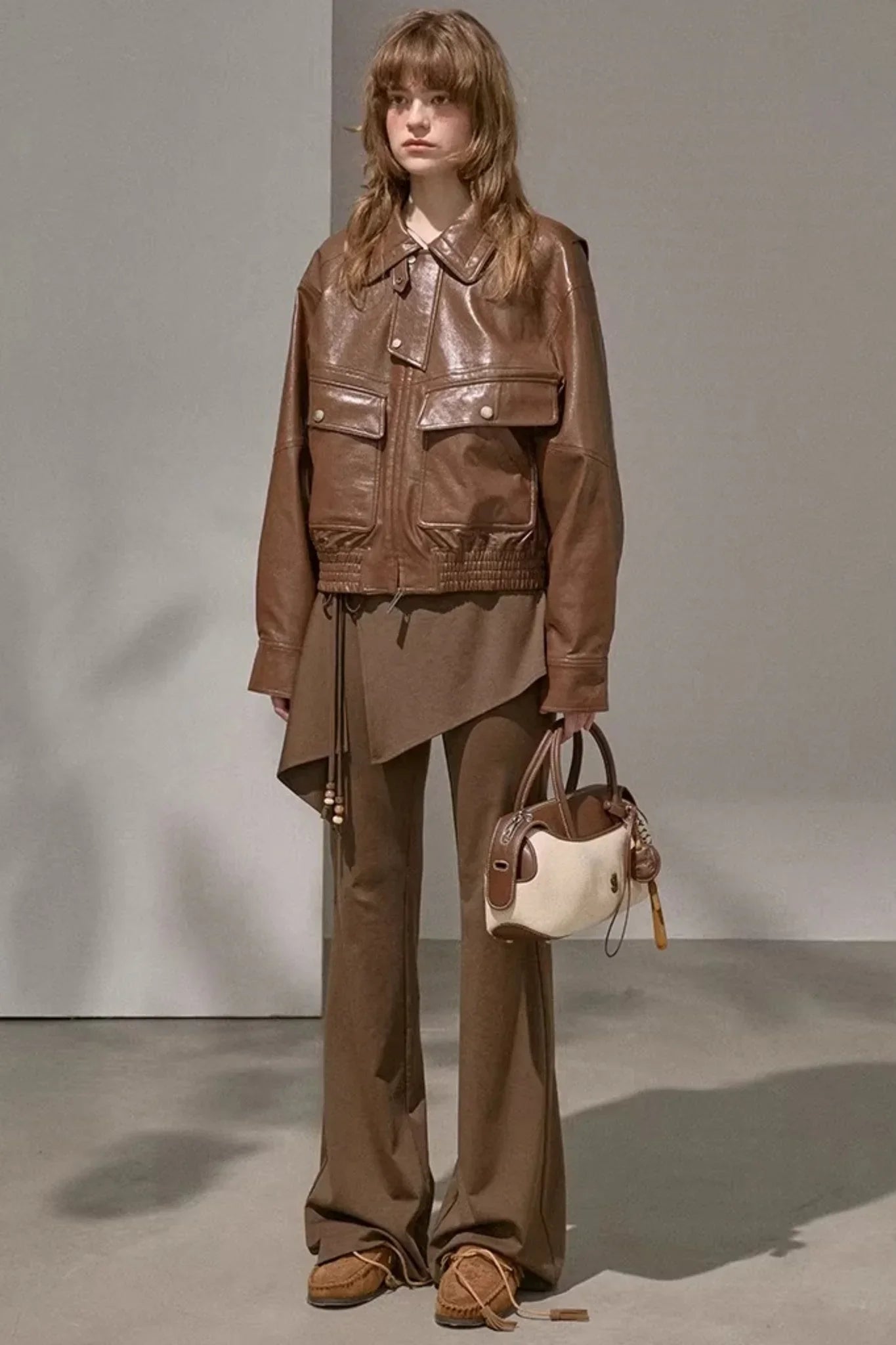 Patchwork Fleece-Lined Flared Pants