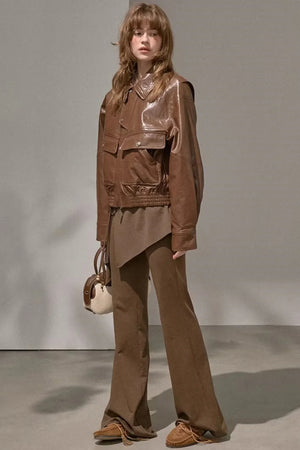 Patchwork Fleece-Lined Flared Pants