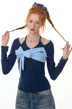 Patchwork Halterneck Knitted Top