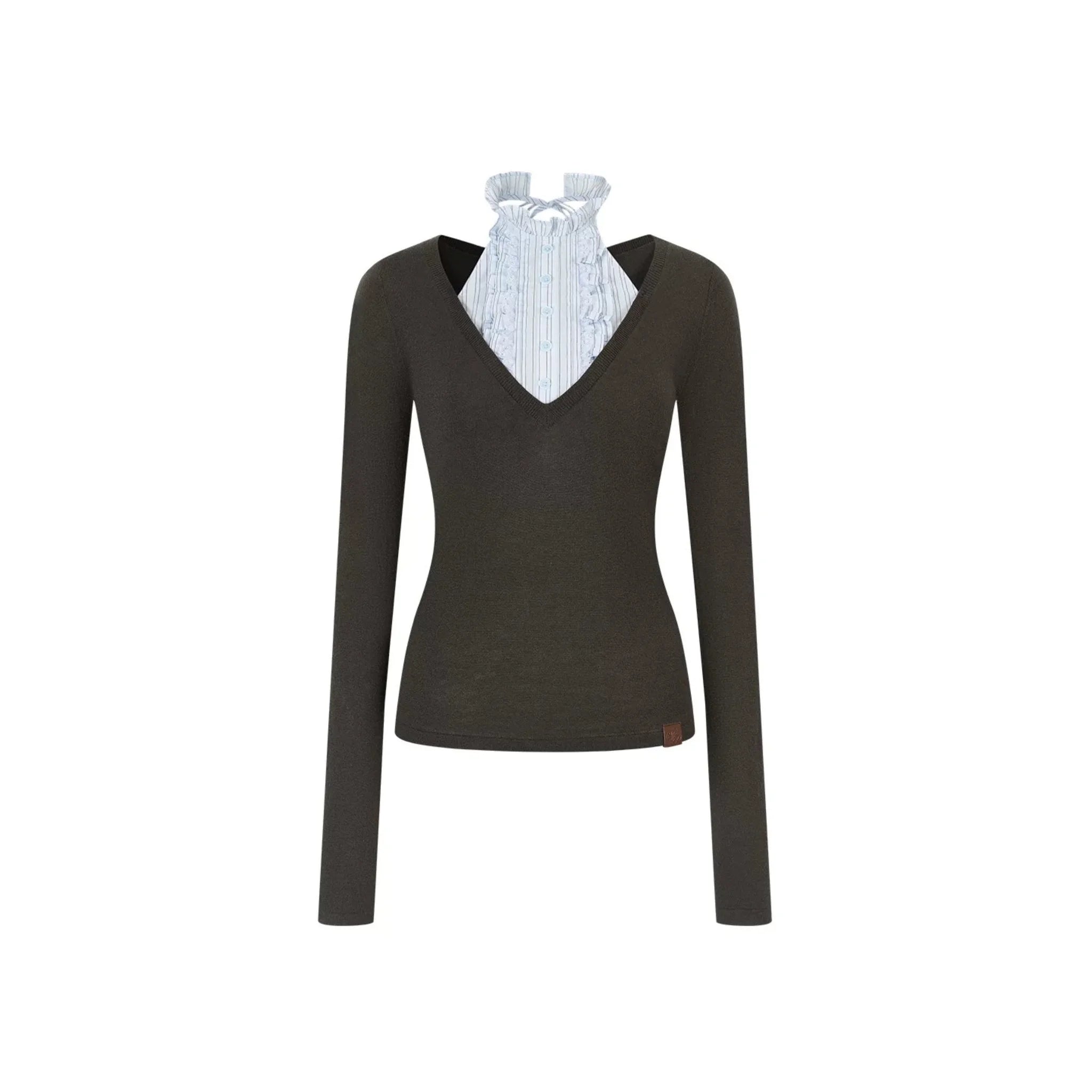 Patchwork High-Neck Knit Top