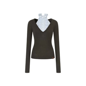 Patchwork High-Neck Knit Top