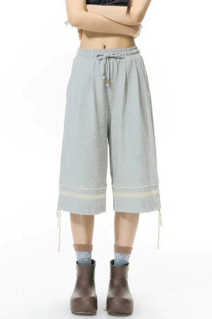 Patchwork Knit Mid-Length Casual Sweatpants