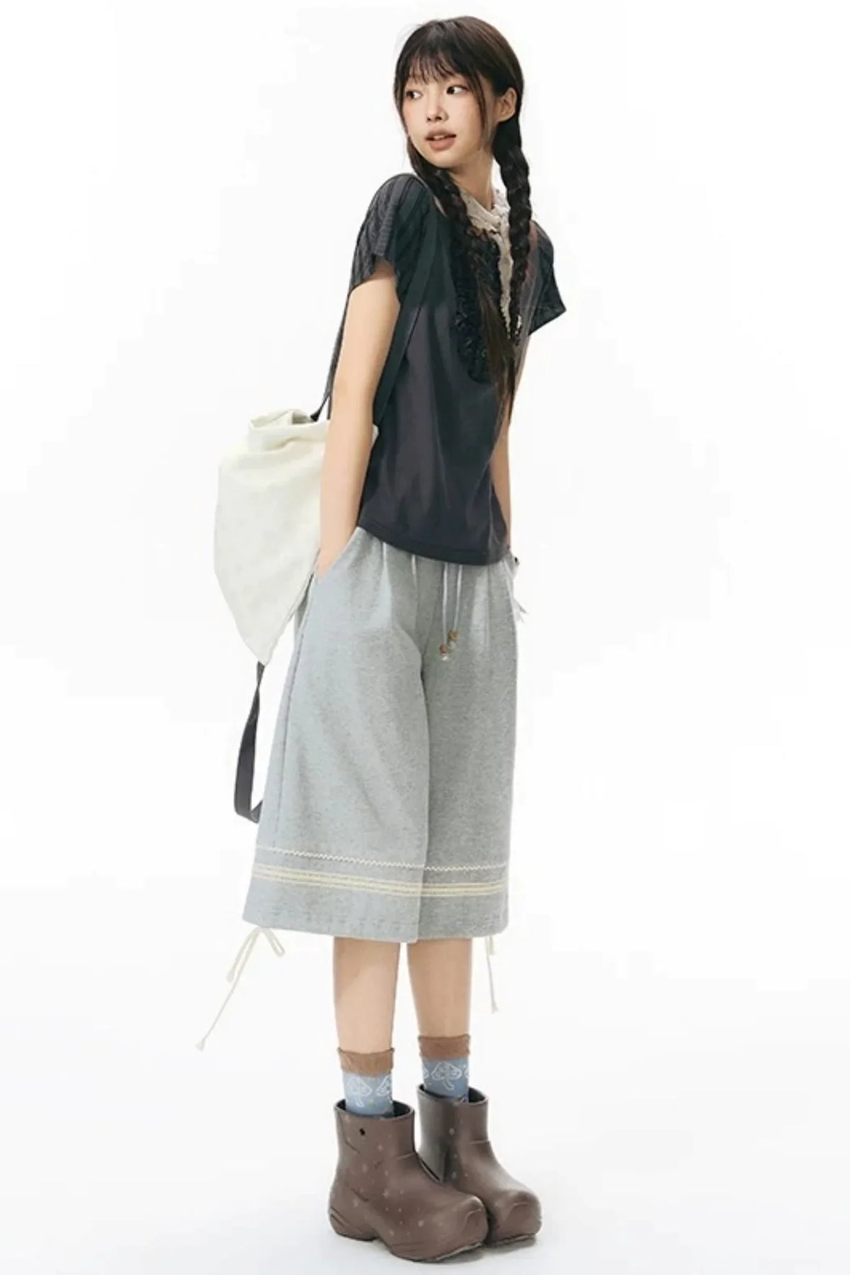 Patchwork Knit Mid-Length Casual Sweatpants
