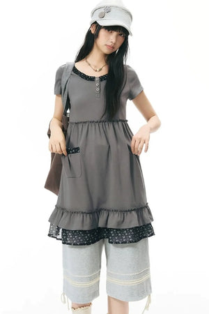 Patchwork Knit Mid-Length Casual Sweatpants