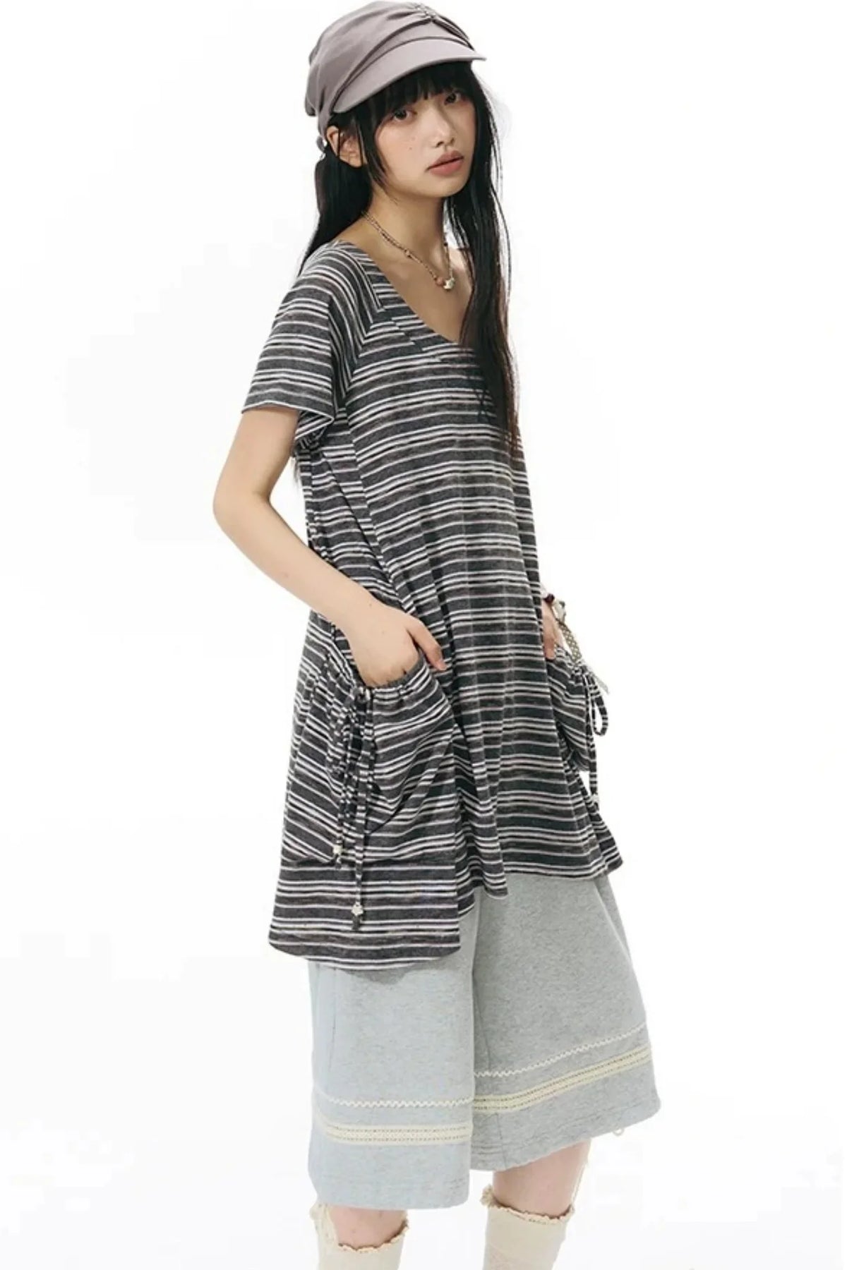 Patchwork Knit Mid-Length Casual Sweatpants