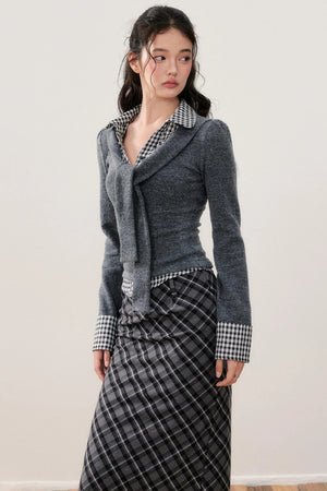 Patchwork Knit Strappy Top