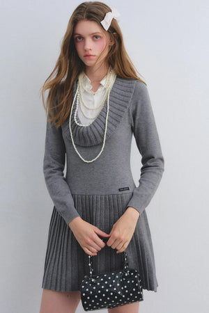 Patchwork Knitted Pleated Dress