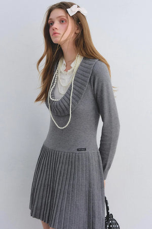 Patchwork Knitted Pleated Dress
