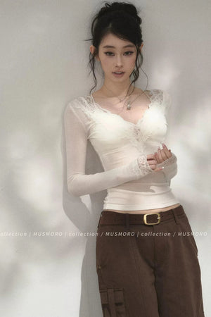 Patchwork Lace Knit Top